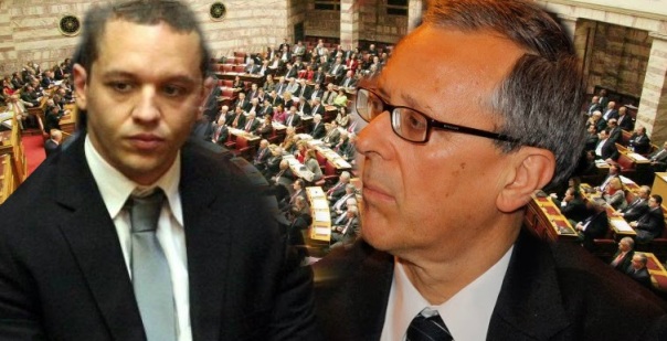 Golden Dawn MP Ilias Kasidiaris (L) and former cabinet secretary and close Samaras aide Takis Baltakos (Photo: Star.gr)